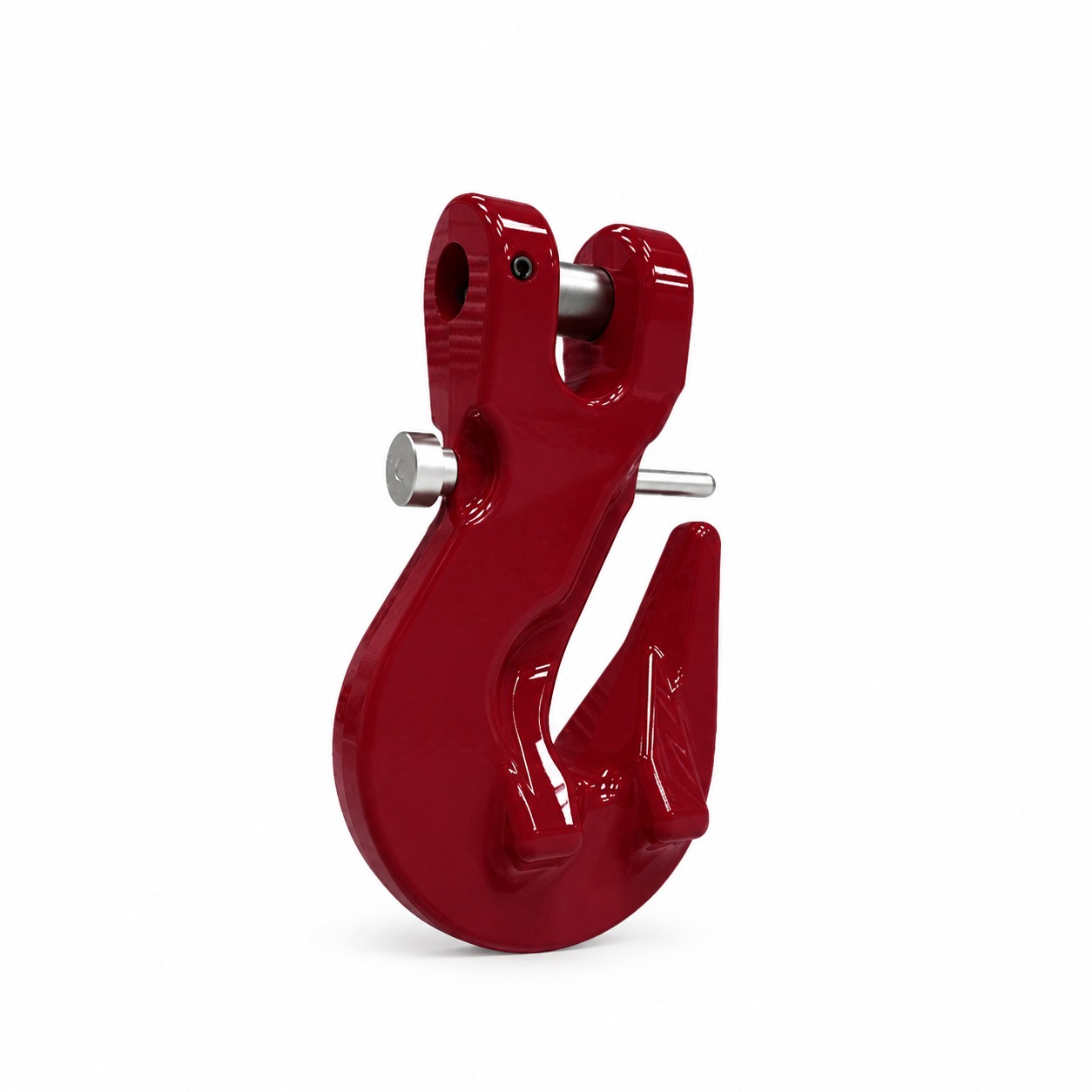 Representative deep candy apple red grade 100 clevis grab hook with safety pin